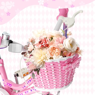 XJD Girls Bike with Training Wheels & Basket – Light Pink