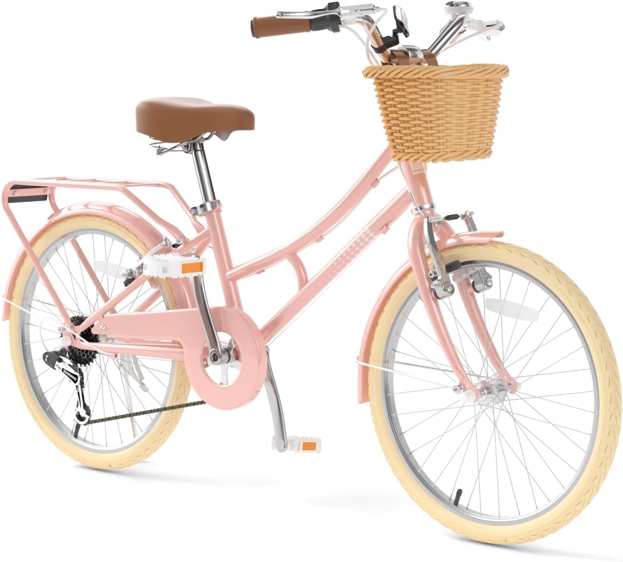A 24 inch beach cruiser built for tween and teen riders Pink 24 inch beach cruiser bike for a 12 year old girl with rear rack