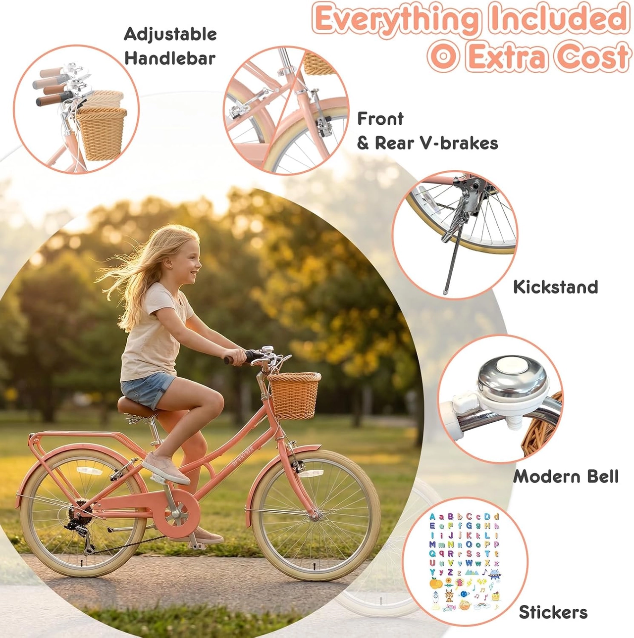 XJD Rear Rack Cruiser in Pink Pink beach cruiser for teen girls with rear rack and V-brake