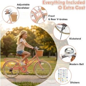 XJD Beach Cruiser Bike with Rear Rack & V-Brake – Pink