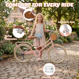 XJD Beach Cruiser Bike with Rear Rack & V-Brake – Pink
