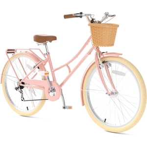 XJD Beach Cruiser Bike with Rear Rack & V-Brake – Pink