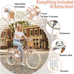 XJD Beach Cruiser Bike with Rear Rack & V-Brake – Pink