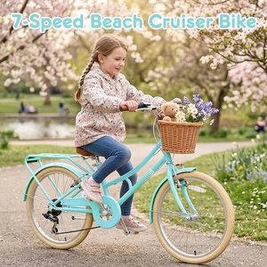 XJD Beach Cruiser Bike with Rear Rack & V-Brake – Mint Green