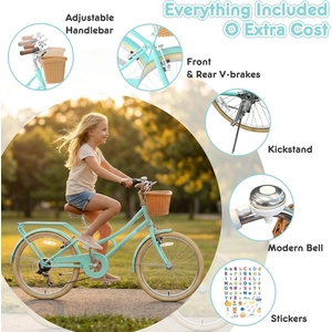 XJD Beach Cruiser Bike with Rear Rack & V-Brake – Mint Green