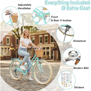XJD Beach Cruiser Bike with Rear Rack & V-Brake – Mint Green