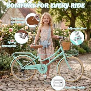 XJD Beach Cruiser Bike with Rear Rack & V-Brake – Mint Green