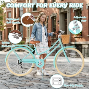XJD Beach Cruiser Bike with Rear Rack & V-Brake – Mint Green