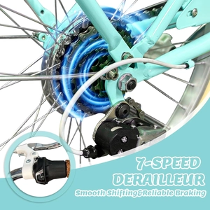 XJD Beach Cruiser Bike with Rear Rack & V-Brake – Mint Green
