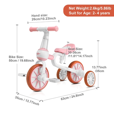 XJD 3 in 1 Toddler Tricycle Bike Pink