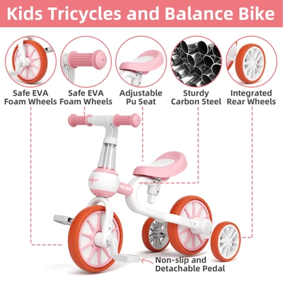 XJD 3 in 1 Toddler Tricycle Bike Pink