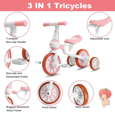 XJD 3 in 1 Toddler Tricycle Bike Pink